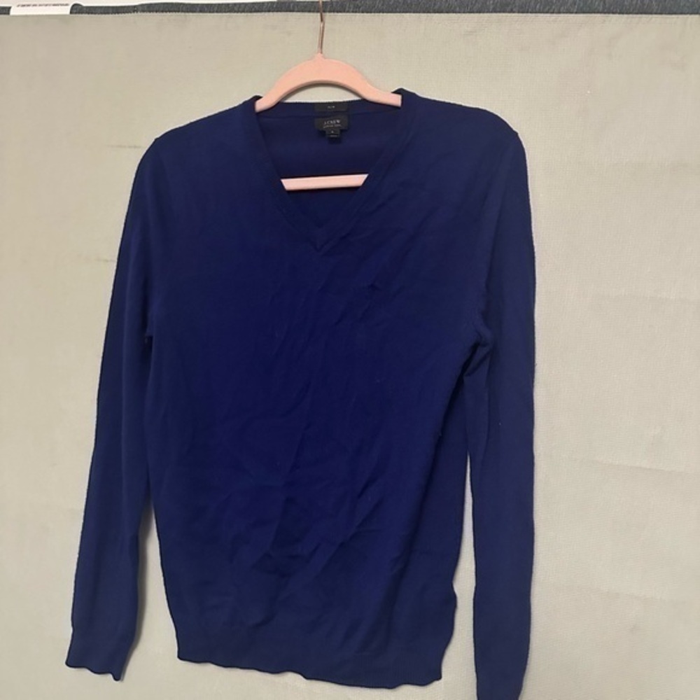 Jcrew 100% Merino Wool Men Vneck Sweater Top Navy Blue Slim Small